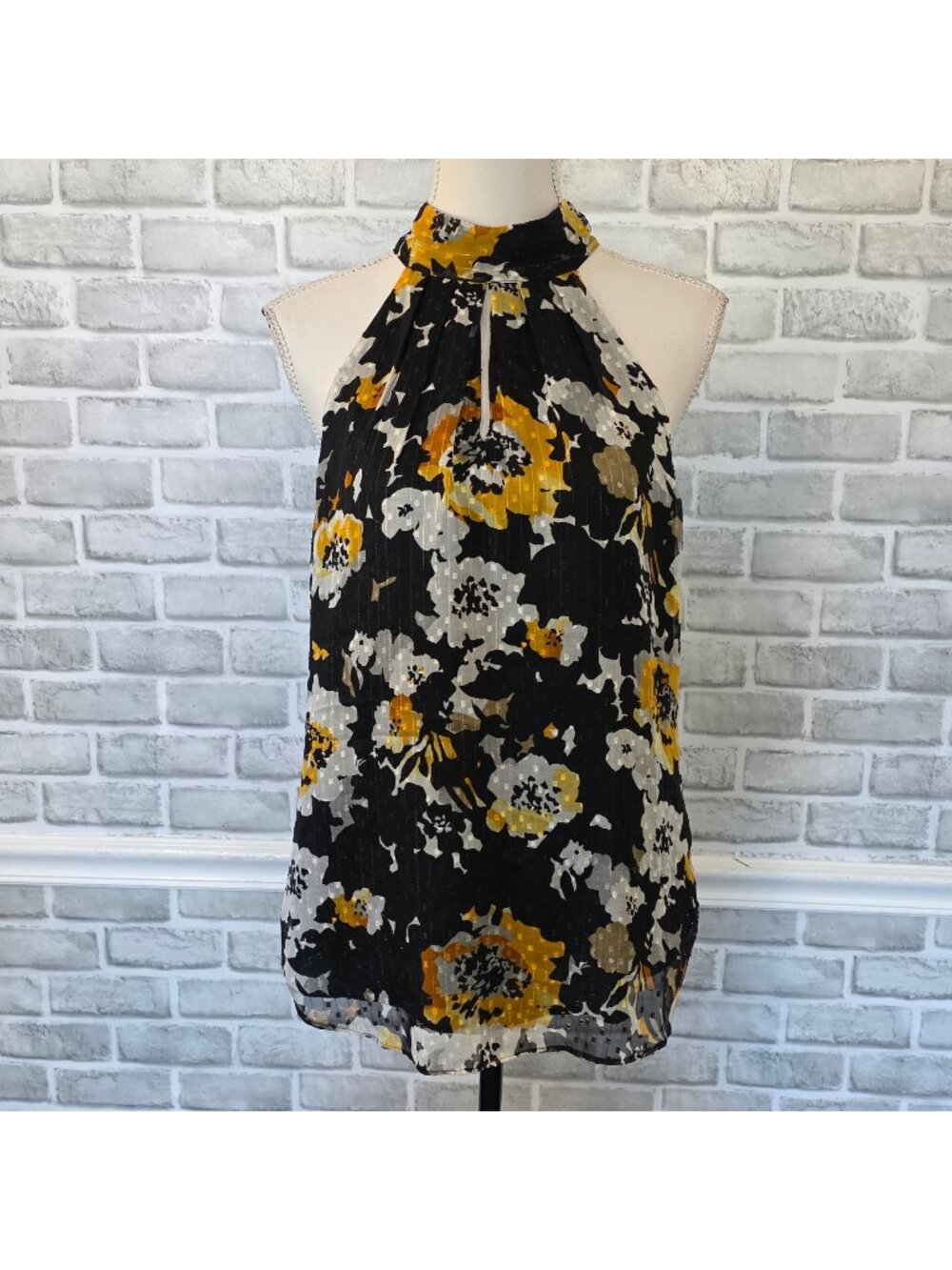 WHBM Pictographic Floral Halter Tie Tank Top Glam Casual Classic NWT 8 Moody